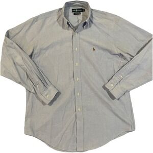 POLO RALPH LAUREN YARMOUTH BUTTON DOWN LONG‎ SLEEVE SHIRT  BLUE SOLID 16 -35